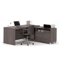Pro Linea L-Shaped Desk with Open Shelving and Utility Drawers - 71.1"W