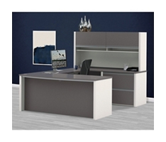 Connexion Compact Bowfront U-Desk with Storage Hutch and Wire Management