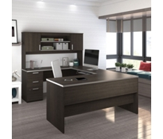 Ridgeley U-Shaped Desk with Storage Hutch and Utility Drawers- 65"W