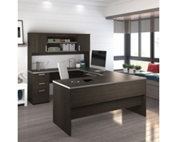 Ridgeley U-Shaped Desk with Storage Hutch and Utility Drawers- 65"W