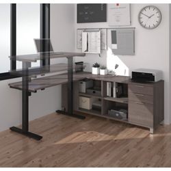 Pro Linea Adjustable Height Reversible L-Shaped Desk with Open Shelves