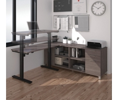 Pro Linea Adjustable Height Reversible L-Shaped Desk with Open Shelves