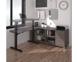 Pro Linea Adjustable Height Reversible L-Shaped Desk with Open Shelves