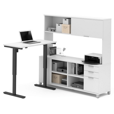 White 71 x 71 L-Shaped Office Desk with Hutch