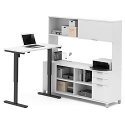 Pro Linea Adjustable Height L-Desk with Hutch and Utility Drawers - 71"W