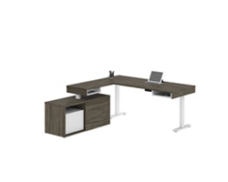 Pro Vega Height-Adjustable L-Desk with Storage Credenza and File Drawer