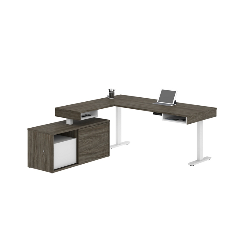 Pro Vega Height-Adjustable L-Desk with Storage Credenza and File