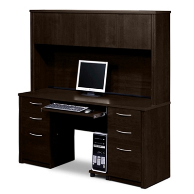 Embassy Double Pedestal Desk with Hutch and File Storage - 66"W