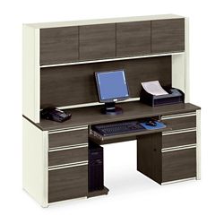 Prestige Plus Double Credenza Desk with Storage Hutch - 71"W