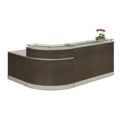 Esquire Glass Top Reception Desk with ADA Return- 95"W x 64"D