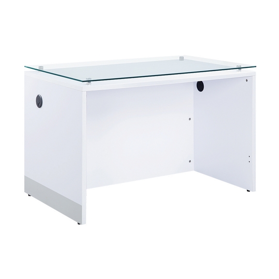 Esquire Glass Top Executive Desk 48 Wx30 D Mahogany Laminate Glass Top Executive Desk Contemporary Design Curved Lines Metal Accents