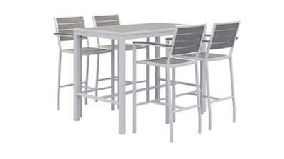 Eveleen Outdoor Bar Height Table with Four Stools - 23"W x 55"D