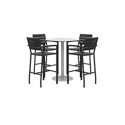 Eveleen Outdoor Bar Height Table with Four Stools - 36"DIA