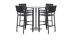 Eveleen Outdoor Bar Height Table with Four Stools - 36"DIA