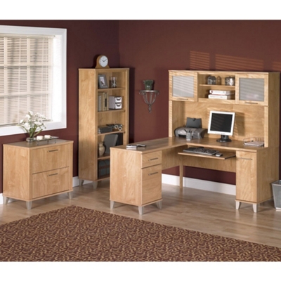 Somerset L-Desk Office Suite with Hutch, Bookcase and File Cabinet