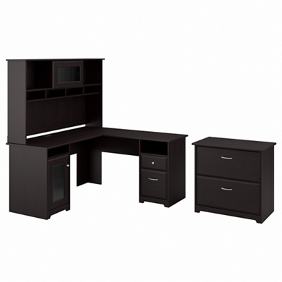 Cabot L-Desk with Storage Hutch and Lateral File Cabinet