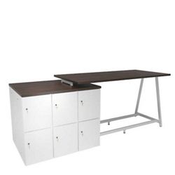 Resi Dual-Height Collaboration Table, 12 Lockers – 105”W