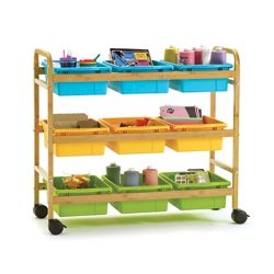 Bamboo Book Cart with Color Tubs - 41"W x 16"D