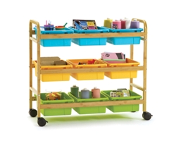 Bamboo Book Cart with Color Tubs - 41"W x 16"D