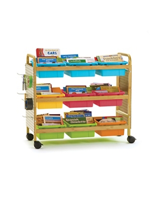 Bamboo Book Cart w/ Tubs and Pegboard - 41"W x 16"D