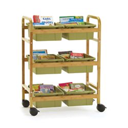 Bamboo Small Book Cart with Tubs - 28"W x 16"D