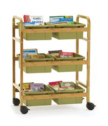 Bamboo Small Book Cart with Tubs - 28"W x 16"D