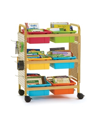 Bamboo Small Book Cart w/ Tubs and Pegboard - 28"W x 16"D