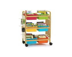 Bamboo Small Book Cart w/ Tubs and Pegboard - 28"W x 16"D