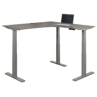 NBF at Work Adjustable Height Right L-Desk - 71W Gray Top & Edge/Brushed Nickel Frame/Electric Motor by NBF Signature Series