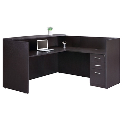 At Work 71"W x 30"D Reversible Reception L-Shaped Desk with Full Pedestal
