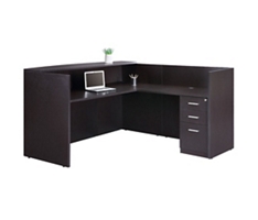 At Work 71"W x 30"D Reversible Reception L-Shaped Desk with Full Pedestal