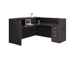 At Work 71"W x 30"D Reversible Reception L-Shaped Desk with Full Pedestal