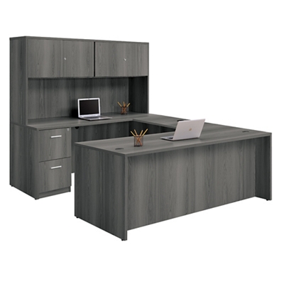 At Work U-Desk with Fully Reversible Bridge and Hutch - 71"W