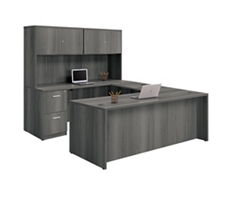 At Work U-Desk with Fully Reversible Bridge and Hutch - 71"W