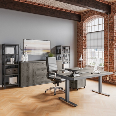 Rivet Office Furniture Set w/ Adjustable Height L-Shaped Desk