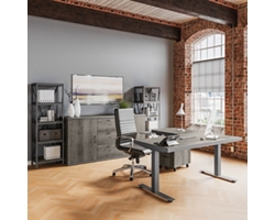 Rivet Office Furniture Set w/ Adjustable Height L-Shaped Desk