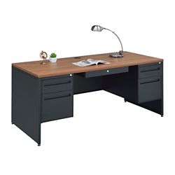 Carbon Double Pedestal Desk with Center Drawer - 66"Wx30"D