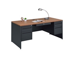 Carbon Double Pedestal Desk with Center Drawer - 66"Wx30"D