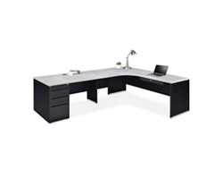 Carbon L-Shaped Steel Desk with 3 Drawer Pedestal and Left Return