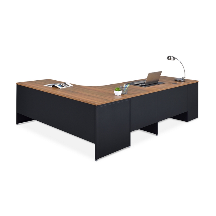 TJ ページ 26.5/42 Carbon L-Shaped Steel Desk with 2 Drawer Pedestal and Left Return