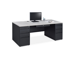 Carbon Dual J-Shaped Steel Desks with Hutch