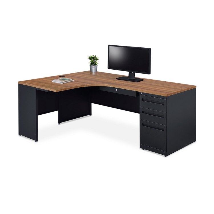 Carbon Dual J-Shaped Steel Desks with Hutch