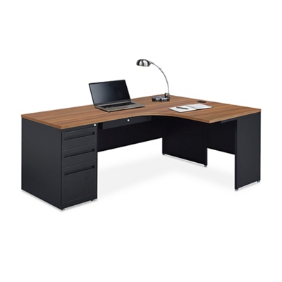 Carbon J-Shaped Steel Desk with 3 Drawer Pedestal and Right Return
