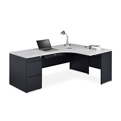 Carbon J-Desk with 2-Drawer Pedestal and Right Return
