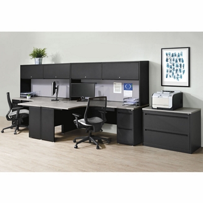 Carbon Two Person Workstation with Hutch and File