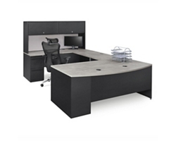 Carbon Bowfront Reversible U-Desk with Hutch 72"Wx108"D