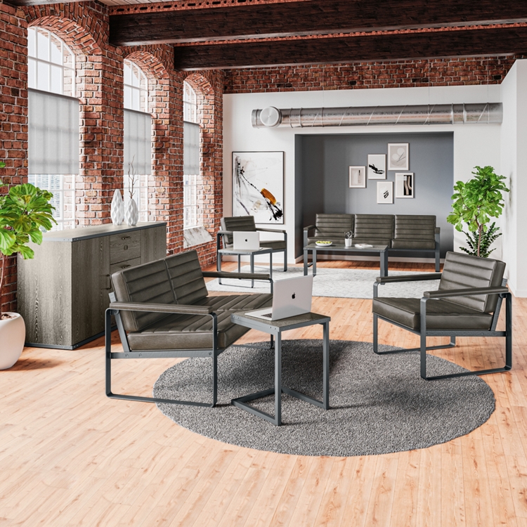 Rivet Faux Leather Three-Seat Sofa