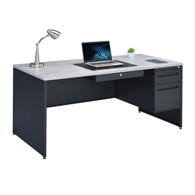 Carbon Single Pedestal Steel Desk With Center Drawer 66 W By Nbf