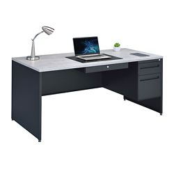 Carbon Single Pedestal Steel Desk with Center Drawer - 66"Wx30"D