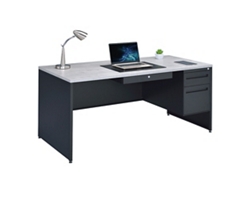 Carbon Single Pedestal Steel Desk with Center Drawer - 66"Wx30"D